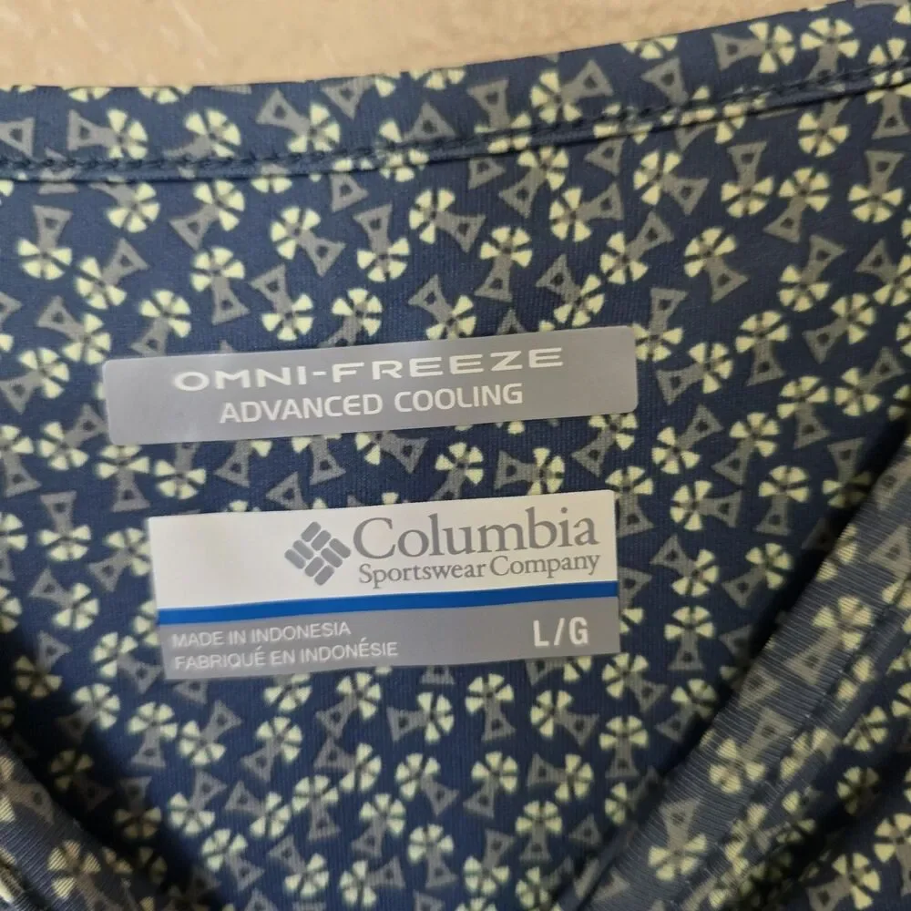 Columbia PFG Dress Womens Large Blue Geo Print Omni-Freeze Cooling/ Summer